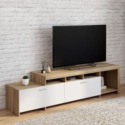 IDMARKET Meuble TV 180 cm MALO bois et placards blancs