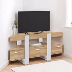 IDMARKET Meuble TV 110 cm dangle PHOENIX avec tiroir bois et blanc