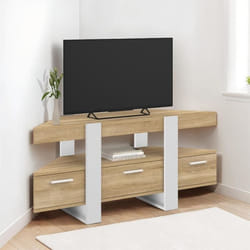 IDMARKET Meuble TV 110 cm dangle PHOENIX avec tiroir bois et blanc