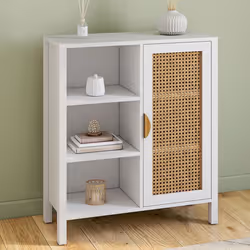 IDMARKET Buffet dappoint 3 étagères et placard 70 cm EDHEN blanc avec cannage