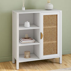 IDMARKET Buffet dappoint 3 étagères et placard 70 cm EDHEN blanc avec cannage