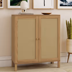 IDMARKET Buffet dappoint vintage 2 portes 70 cm HANAE effet naturel cannage