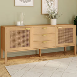 IDMARKET Buffet bas 140 cm EDHEN 2 portes et 3 tiroirs bois et cannage