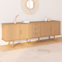 IDMARKET Buffet 180 cm JULIETTE XXL 4 portes et 3 tiroirs lattes tasseau bois coloris chêne