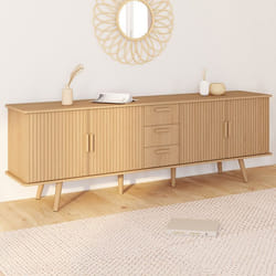 IDMARKET Buffet 180 cm JULIETTE XXL 4 portes et 3 tiroirs lattes tasseau bois coloris chêne