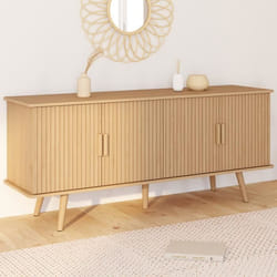 IDMARKET Buffet 140 cm JULIETTE 4 portes lattes tasseau bois coloris chêne