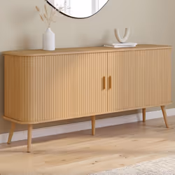 IDMARKET Buffet 160 cm ROMIE XXL 2 portes coulissantes lattes tasseau bois coloris chêne