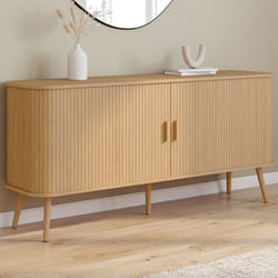 IDMARKET Buffet 160 cm ROMIE XXL 2 portes coulissantes lattes tasseau bois coloris chêne
