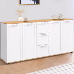 IDMARKET Buffet 180 cm VITO XXL 4 portes avec 3 tiroirs bois et blanc
