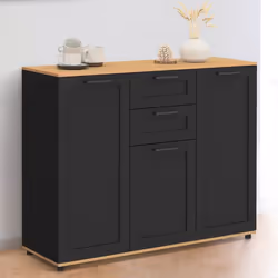 IDMARKET Buffet 100 cm VITO 3 portes et 2 tiroirs noir et plateau bois