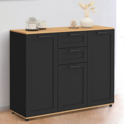 IDMARKET Buffet 100 cm VITO 3 portes et 2 tiroirs noir et plateau bois