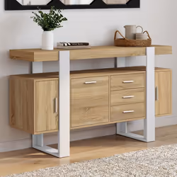 IDMARKET Buffet 140 cm PHOENIX 3 portes et 3 tiroirs bois et blanc
