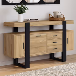 IDMARKET Buffet 140 cm PHOENIX 3 portes et 3 tiroirs bois et noir