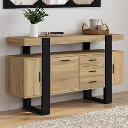 IDMARKET Buffet 140 cm PHOENIX 3 portes et 3 tiroirs bois et noir