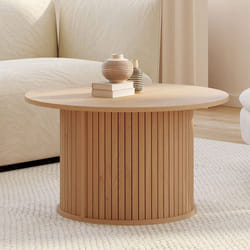 IDMARKET Table basse ronde JULIETTE 70 cm lattes tasseau bois coloris chêne
