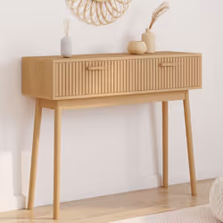 IDMARKET Console 2 tiroirs JULIETTE lattes tasseau bois coloris chêne