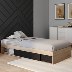 IDMARKET Cadre de lit simple SALEM avec rangement et sommier 90 x 190 CM façon hêtre et noir