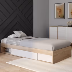 IDMARKET Cadre de lit simple SALEM avec rangement et sommier 90 x 190 CM façon hêtre et blanc