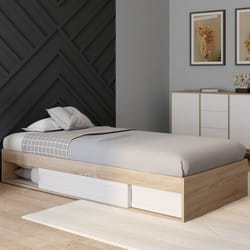 IDMARKET Cadre de lit simple SALEM avec rangement et sommier 90 x 190 CM façon hêtre et blanc