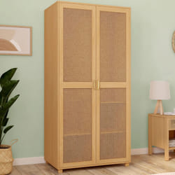 IDMARKET Armoire 2 portes EDHEN cannage et bois penderie 80 cm avec étagères rangement