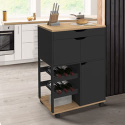 IDMARKET Desserte de cuisine COSY avec placards et range bouteilles bois et noir