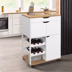 IDMARKET Desserte de cuisine COSY avec placards et range bouteilles bois et blanc