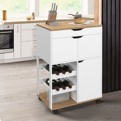 IDMARKET Desserte de cuisine COSY avec placards et range bouteilles bois et blanc