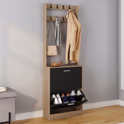 IDMARKET Vestiaire dentrée KLARK meuble chaussures 2 portes effet bois et noir