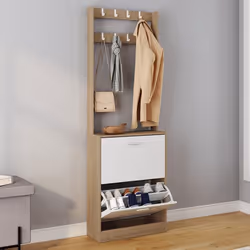 IDMARKET Vestiaire dentrée KLARK meuble chaussures 2 portes effet bois et blanc