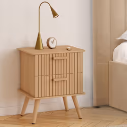 IDMARKET Lot de 2 tables de chevet JULIETTE 2 tiroirs lattes tasseau bois coloris chêne