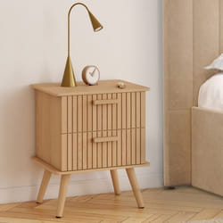 IDMARKET Lot de 2 tables de chevet JULIETTE 2 tiroirs lattes tasseau bois coloris chêne