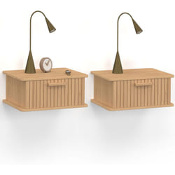 Lot de 2 tables de chevet murales juliette 1 tiroir étagère suspendue lattes tasseau bois