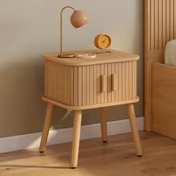 IDMARKET Lot de 2 tables de chevet ROMIE 2 portes coulissantes lattes tasseau bois coloris chêne