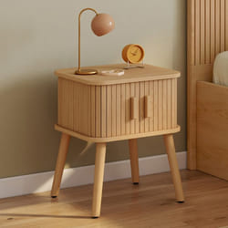 IDMARKET Lot de 2 tables de chevet ROMIE 2 portes coulissantes lattes tasseau bois coloris chêne