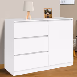 IDMARKET Commode 3 tiroirs + 1 porte TOMI 110 cm bois blanc