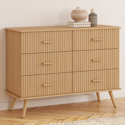 IDMARKET Commode 6 tiroirs JULIETTE 110 cm lattes tasseau bois coloris chêne