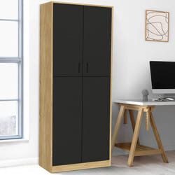 IDMARKET Armoire de bureau 190 cm multifonction MARIA bois et noir 2 portes 4 étagères