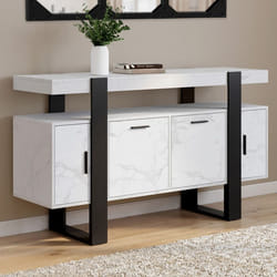 IDMARKET Buffet 140 cm PHOENIX 4 portes effet marbre blanc ALASKA et noir