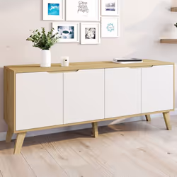 IDMARKET Buffet bas scandinave 140 cm FINN bois façon hêtre 4 portes blanches