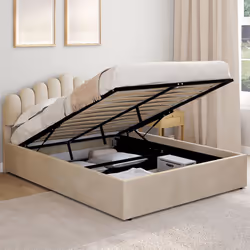 IDMARKET Lit coffre double NOELIE avec tête de lit et sommier 140 x 190 cm velours beige