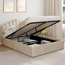 IDMARKET Lit coffre double NOELIE avec tête de lit et sommier 140 x 190 cm velours beige