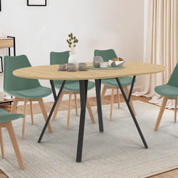 IDMARKET Table à manger extensible ronde YSEULT 4-8 personnes bois et noir design industriel  110-150 cm