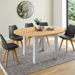 IDMARKET Table à manger extensible ronde DONA 4-8 personnes blanche plateau façon hêtre 110-150 cm