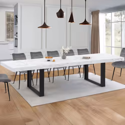 IDMARKET Table à manger extensible PHOENIX rectangle 6-12 personnes plateau effet marbre blanc ALASKA 200-300 cm