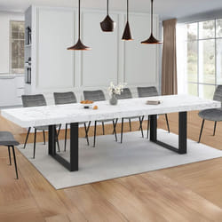 IDMARKET Table à manger extensible PHOENIX rectangle 6-12 personnes plateau effet marbre blanc ALASKA 200-300 cm