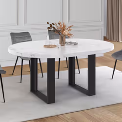 IDMARKET Table à manger extensible ronde PHOENIX 4-6 personnes plateau effet marbre blanc ALASKA 110-150 cm