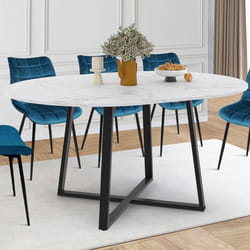 IDMARKET Table à manger extensible ronde SELMA 4-8 personnes noir et plateau marbre blanc ALASKA 110 - 150 cm