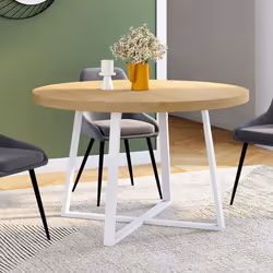 IDMARKET Table à manger ronde SELMA 4-6 personnes bois et blanc 110 cm