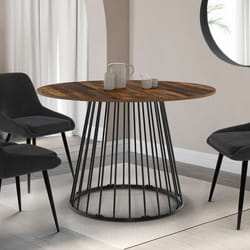 IDMARKET Table à manger ronde YUNA 6 personnes plateau bois foncé HAWKINS et noir 110 cm
