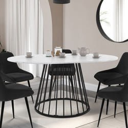 IDMARKET Table à manger extensible ronde YUNA 4-8 personnes plateau effet marbre blanc ALASKA et noir 110 - 150 cm